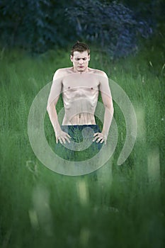 Man practicing breathing technique