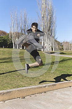 Man practicing Kung Fu in the park