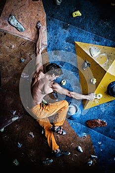 Man practicing rock-climbing