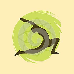man practicing yoga in extended triangle pose. Vector illustration decorative design