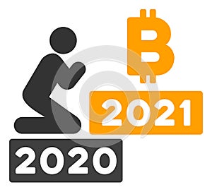 Man Pray Bitcoin 2021 Vector Flat Icon photo