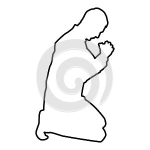 Man pray on his knees silhouette icon black color illustration outline