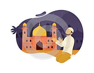 A man praying after celebrating happy ied. Happy ied vector background illustration