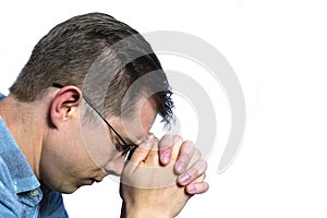 Man Praying on iSolated White Background