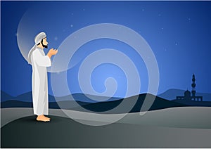 Man praying on moon background