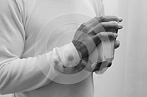 man praying to god with bible with background with people stock image stock photo