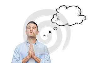 Man praying to god with empty text bubble doodle