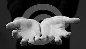 man praying to God worshipping with hands together with people stock image stock photo