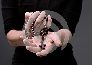 man praying to God worshipping with hands together with people stock image stock photo