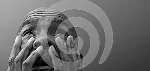 man praying to God worshipping with hands together with people stock image stock photo