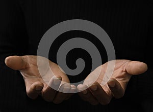 man praying to God worshipping with hands together with people stock image stock photo