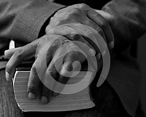 man praying to God worshipping with hands together with people stock image stock photo