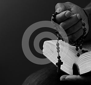 man praying to God worshipping with hands together with people stock image stock photo