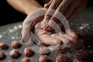 Man preparing meatballs photo