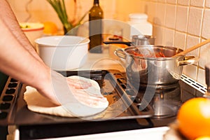 Man preparing pizza dough