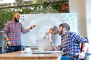 Man presenting business plan to his colleagues on meeting