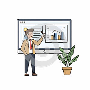 Man presenting data chart on screen