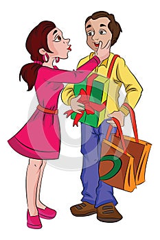 Man with Presents for His Sweetheart, illustration