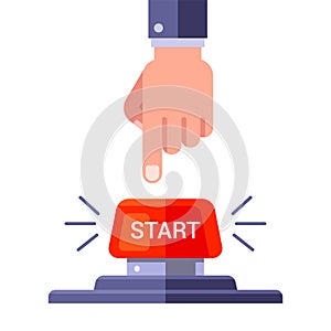 Man presses the red start button.