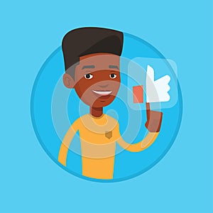 Man pressing like button vector illustration.