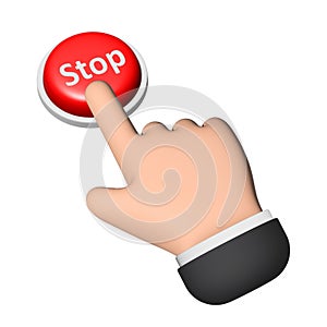 A man pressing switch off 3d button concept vector illustration