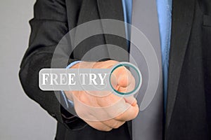 Man pressing virtual button free try