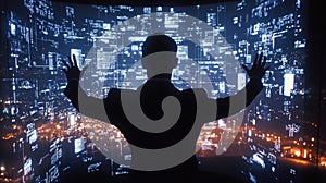 Man previewing digital business interface on virtual display