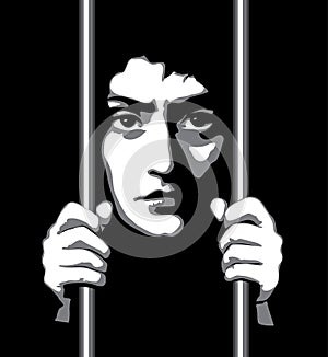 A man in prison behind bars. Vector drawing