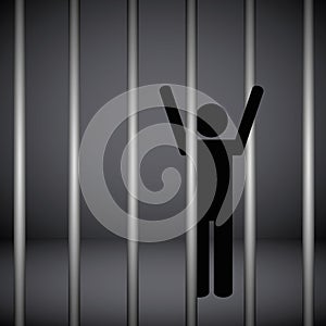 Man in a prison behind jail bars jailbreak pictogram