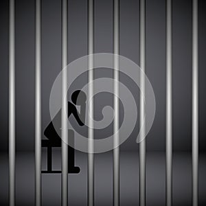 Man in a prison behind jail bars pictogram