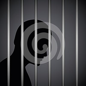 Man in a prison behind jail bars silhouette