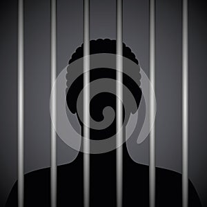 Man in a prison behind jail bars silhouette