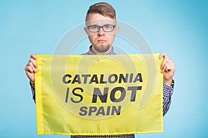 Man with pro-independence flag. Referendum For The Separation Of Catalonia From Spain Concept