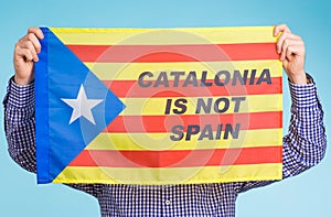 Man with pro-independence flag. Referendum For The Separation Of Catalonia From Spain Concept