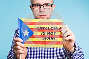 Man with pro-independence flag. Referendum For The Separation Of Catalonia From Spain Concept