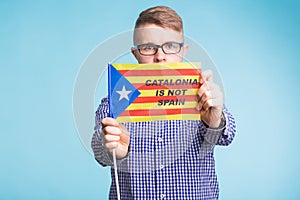 Man with pro-independence flag. Referendum For The Separation Of Catalonia From Spain Concept