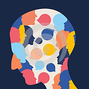 Man profile head. Headache, schizophrenia, mental health concept. Vector Illustration