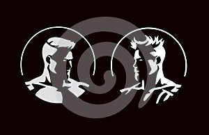 Man profile icons. Strong face silhouette emblem for barbershops, grooming, hairdresser logos. Modern design, versatile