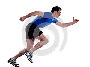 Man profile running sprinting full length