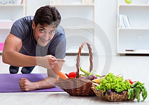 Man promoting the benefits of healthy eating and doing sports