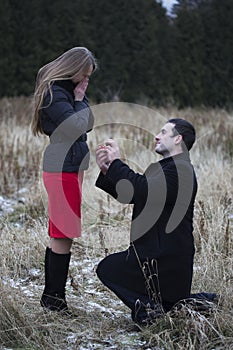 Man proposes to woman in park