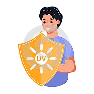 Man protected by uv screen from ultraviolet light.