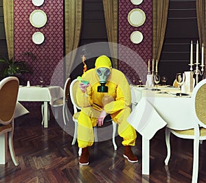 The man in a protective coverall