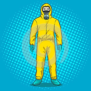 Man in protective hazard suit pop art vector