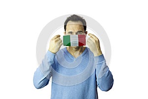 Man medical mask. Isolated. Coronavirus outbreak in Italy. Covid-19 quarantine