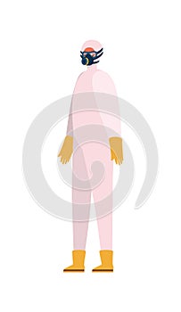 Man with protective suit mask glasses gloves and boots vector design