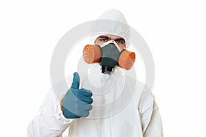 Man in protective suit Thumbs up