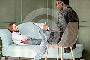 Man during a psychological session with psychologist