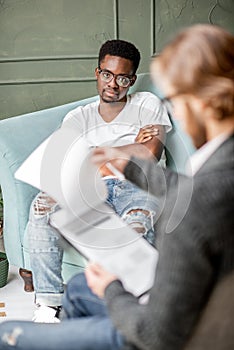 Man during a psychological session with psychologist