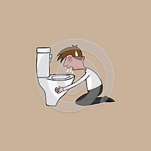 Man puking in toilet cartoon drawing